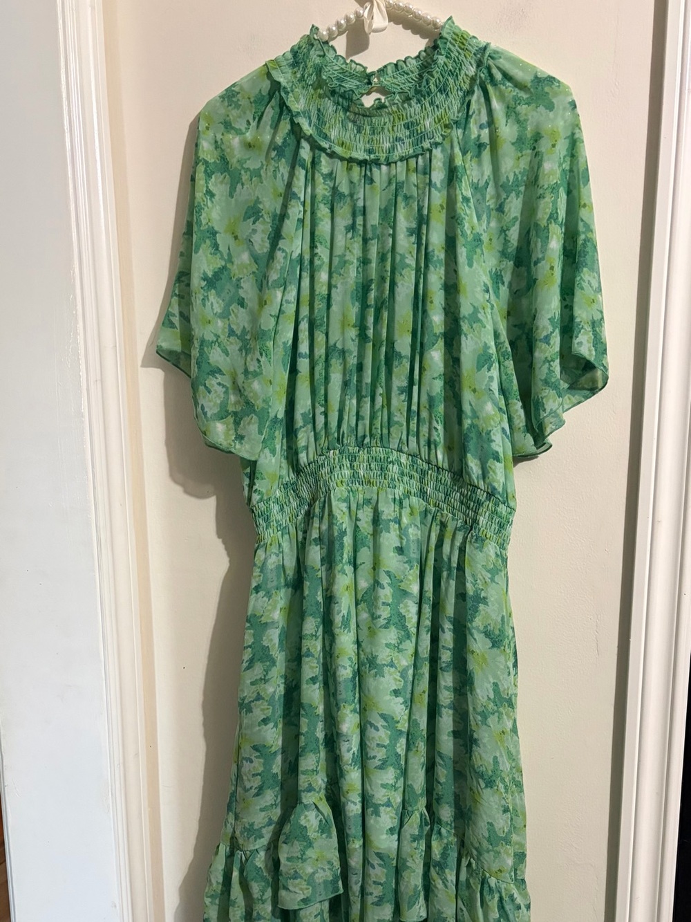 MELLODAY Green Floral Smocked Waist Midi Dress